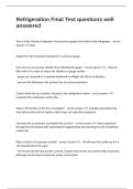 Refrigeration Final Test questions well answered