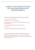FLORIDA CLASS E DRIVER&rsquo;S LICENSE  EXAM 2025-2026 QUESTIONS AND  ANSWERS GRADED A&plus; 
