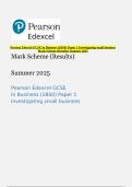 Pearson Edexcel GCSE In Business &lpar;1BS0&rpar; Paper 1 Investigating small business Mark Scheme &lpar;Results&rpar; Summer 2025