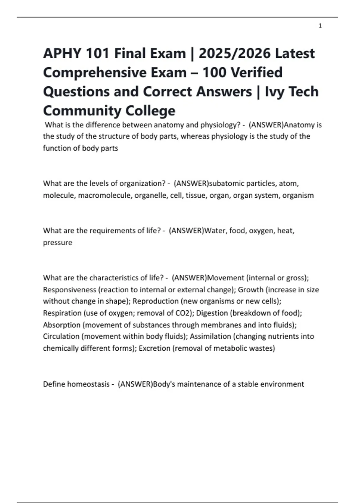 APHY 101 Final Exam | 2025/2026 Latest Comprehensive Exam – 100 ...