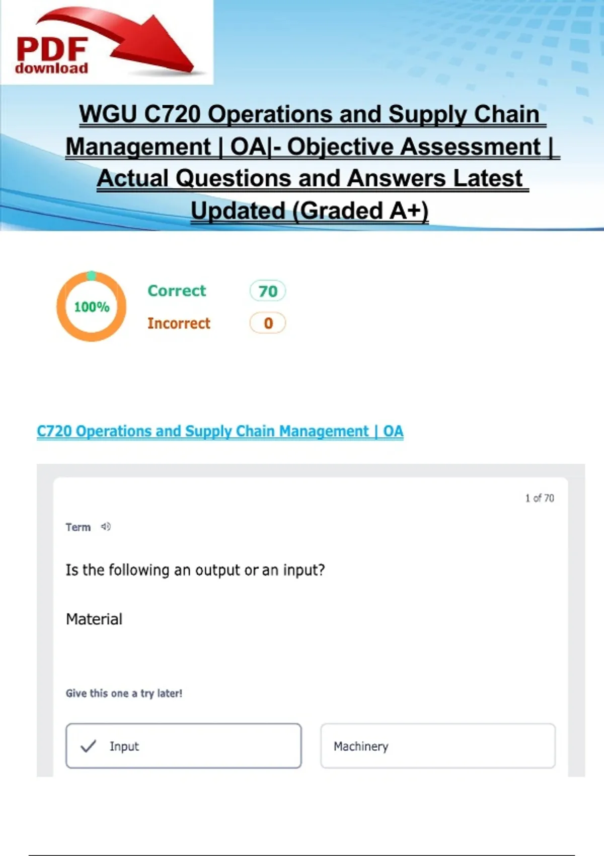WGU C720 Operations and Supply Chain Management | OA|- Objective ...