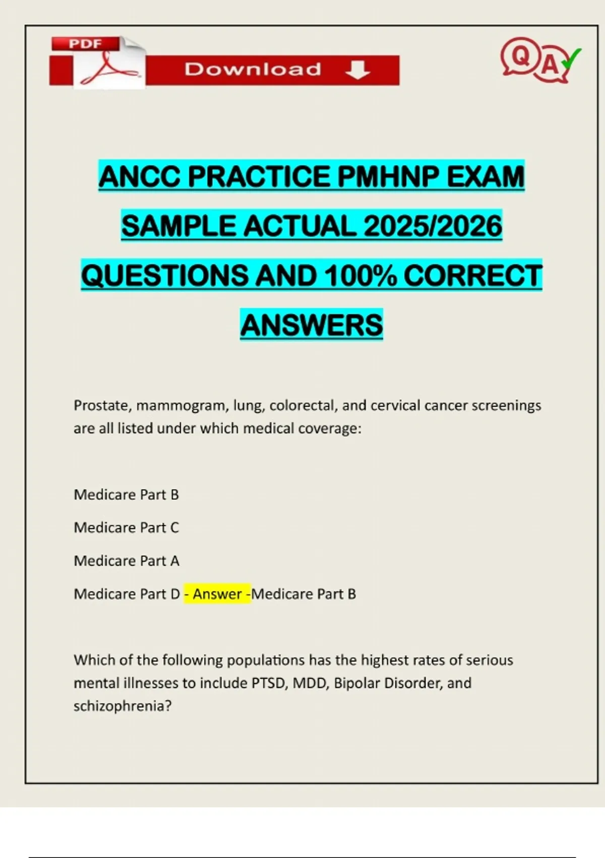 ANCC PRACTICE PMHNP EXAM SAMPLE ACTUAL 2025/2026 QUESTIONS AND 100% ...
