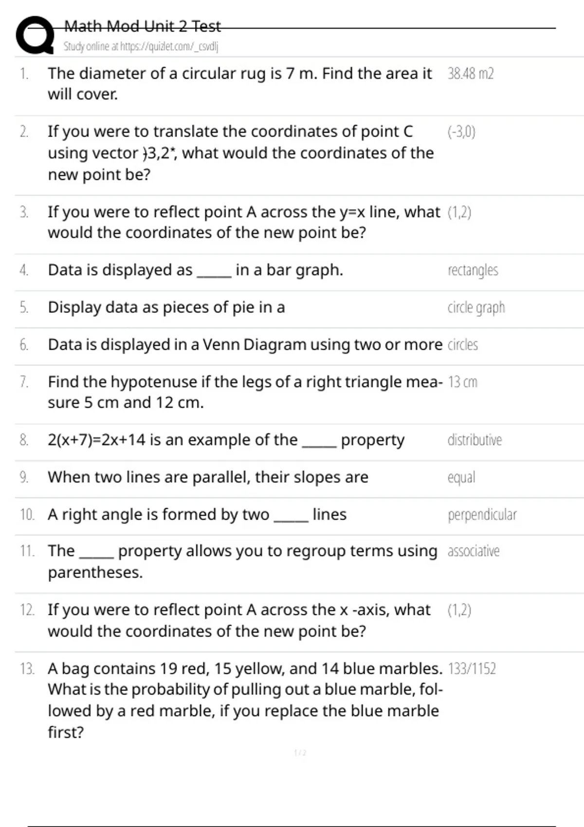 Math Mod Unit 2 Test - Math Mod Unit 2 - Stuvia US