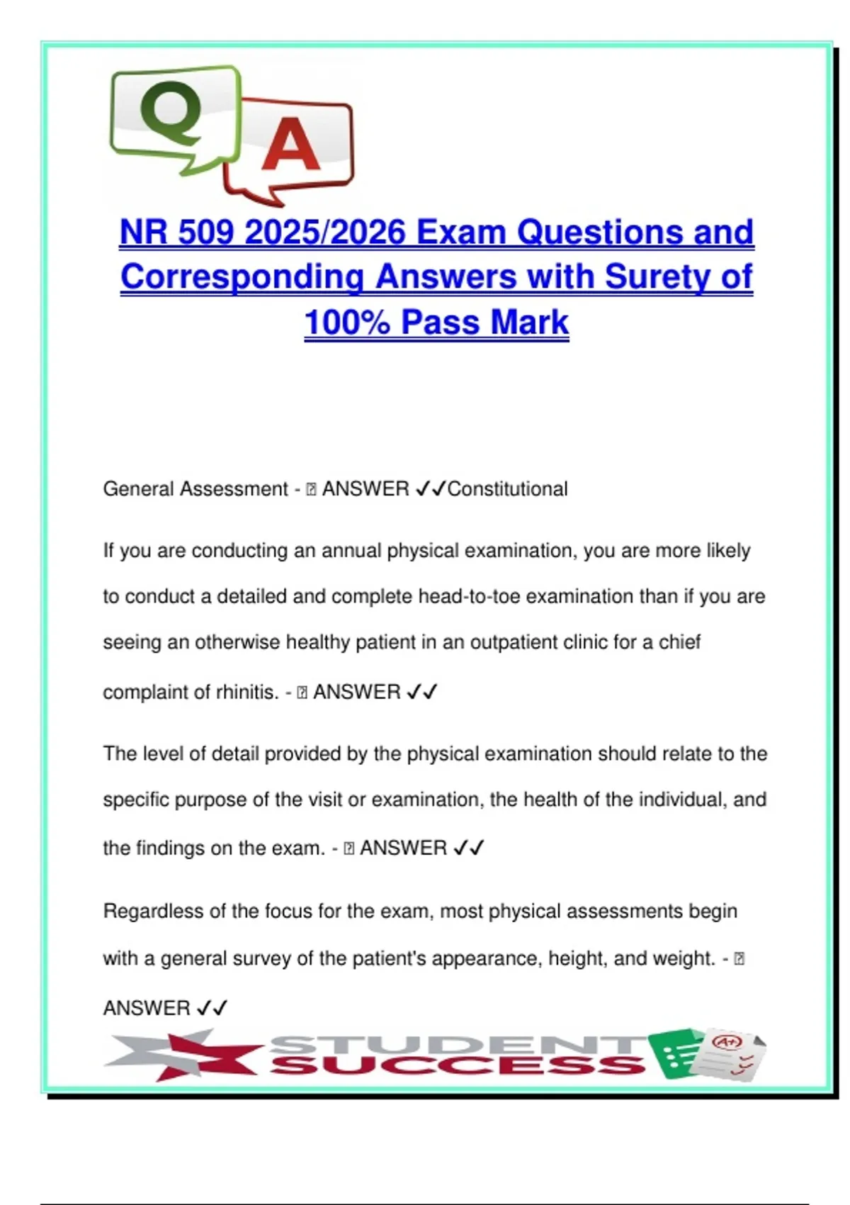 NR 509 Exam Questions | 2025/2026 | 100% Pass Guarantee | Physical ...