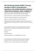 NR 326 Mental Health EXAM 2 Practice questions &lpar;2025&rpar; comprehensive questions and verified detailed solutions &lpar; MULTIPLE CHOICES&rpar; &vert;100&percnt; CORRECT&excl;&excl;