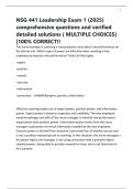 NSG 441 Leadership Exam 1 &lpar;2025&rpar; comprehensive questions and verified detailed solutions &lpar; MULTIPLE CHOICES&rpar; &vert;100&percnt; CORRECT&excl;&excl;