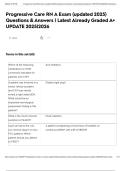 Progressive Care RN A Exam &lpar;updated 2025&rpar; Questions & Answers &vert; Latest Already Graded A&plus; UPDATE 2025&vert;2026
