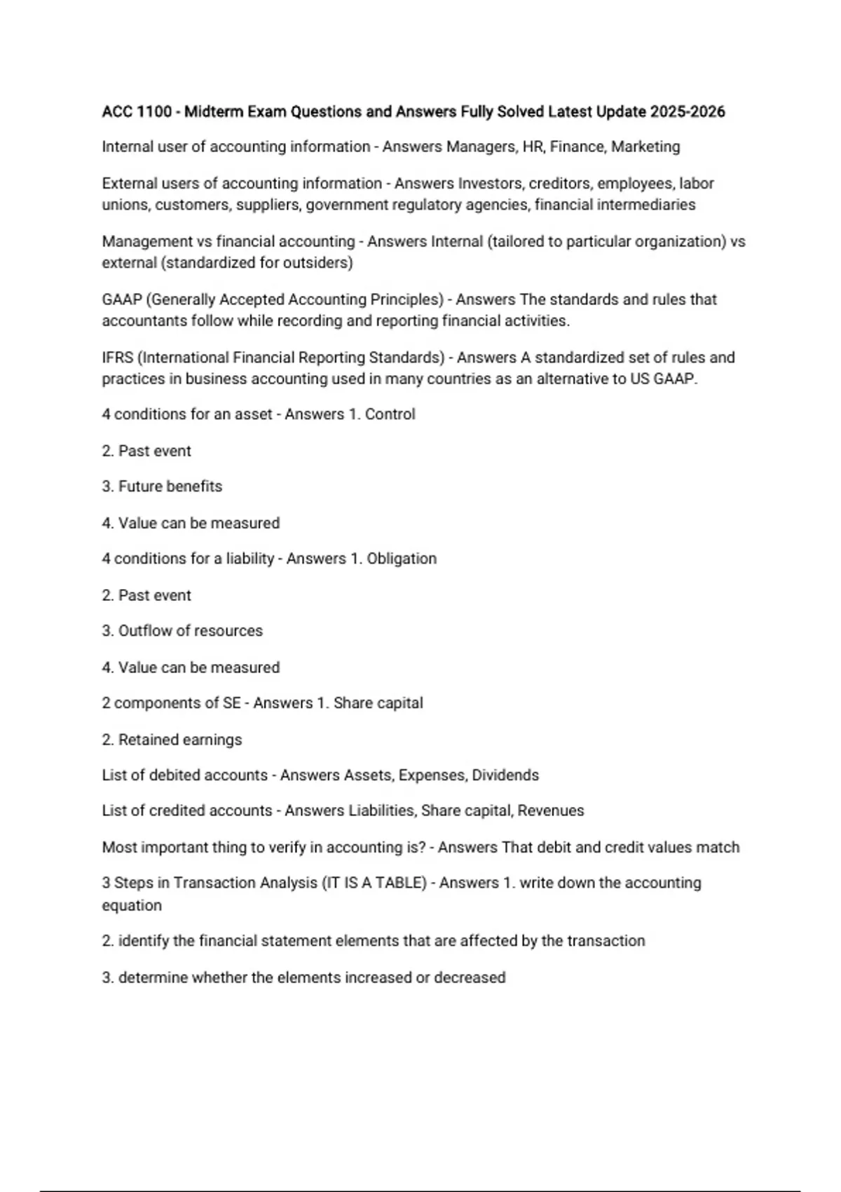 ACC 1100 - Midterm Exam Questions and Answers Fully Solved Latest ...
