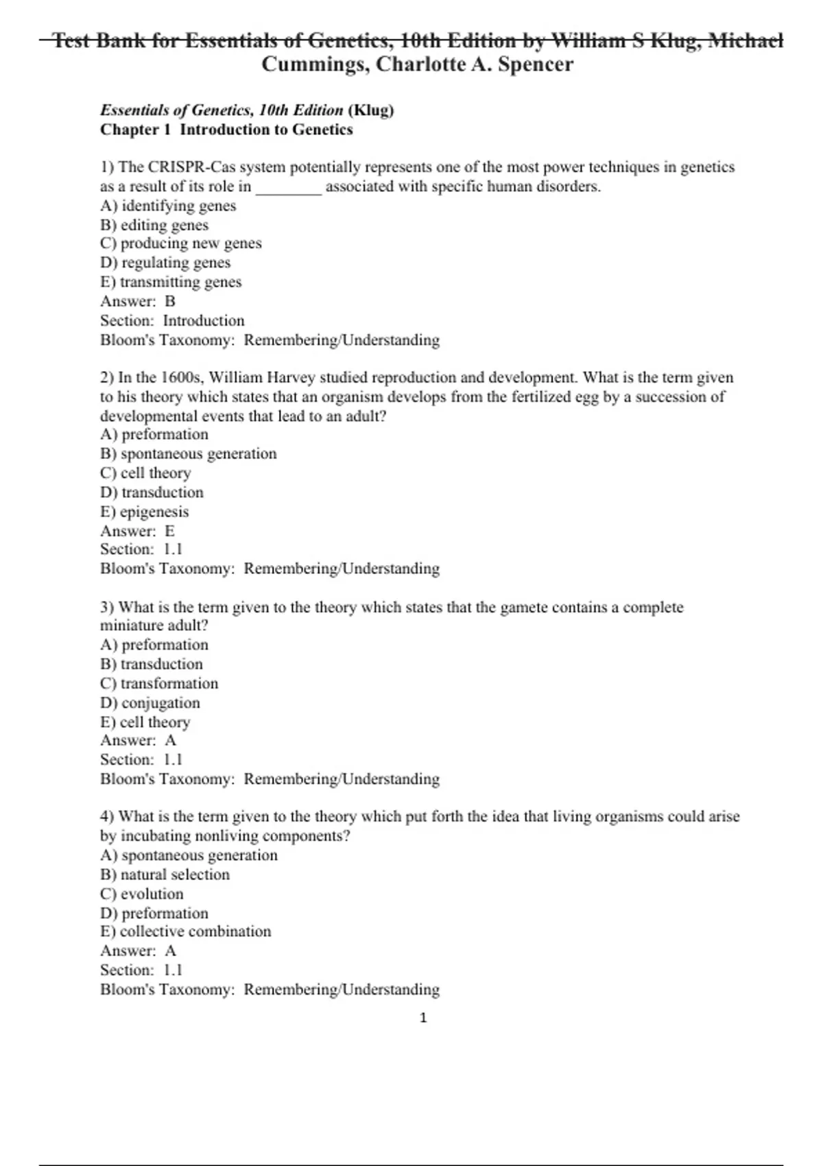 Test Bank for Essentials of 10th Edition by William S