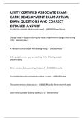 UNITY CERTIFIED ASSOCIATE EXAM-GAME DEVELOPMENT EXAM ACTUAL EXAM QUESTIONS AND CORRECT DETAILED ANSWER