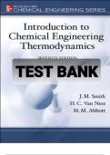 TEST BANK WITH SOLUTIONS FOR INTRODUCTION TO CHEMICAL ENGINEERING THERMODYNAMIC 7TH EDITON BY SMITH HENDRICK LATEST UPDATE 2025&sol;2026 A&plus;