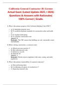 California General Contractor &lpar;B&rpar; License  Actual Exam &lpar;Latest Update 2025 &sol; 2026&rpar; Questions & Answers with Rationales&vert; 100&percnt; Correct &vert; Grade&period;