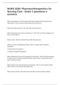 NURS 3330&colon; Pharmacotherapeutics for Nursing Care - Exam 1 questions n answers
