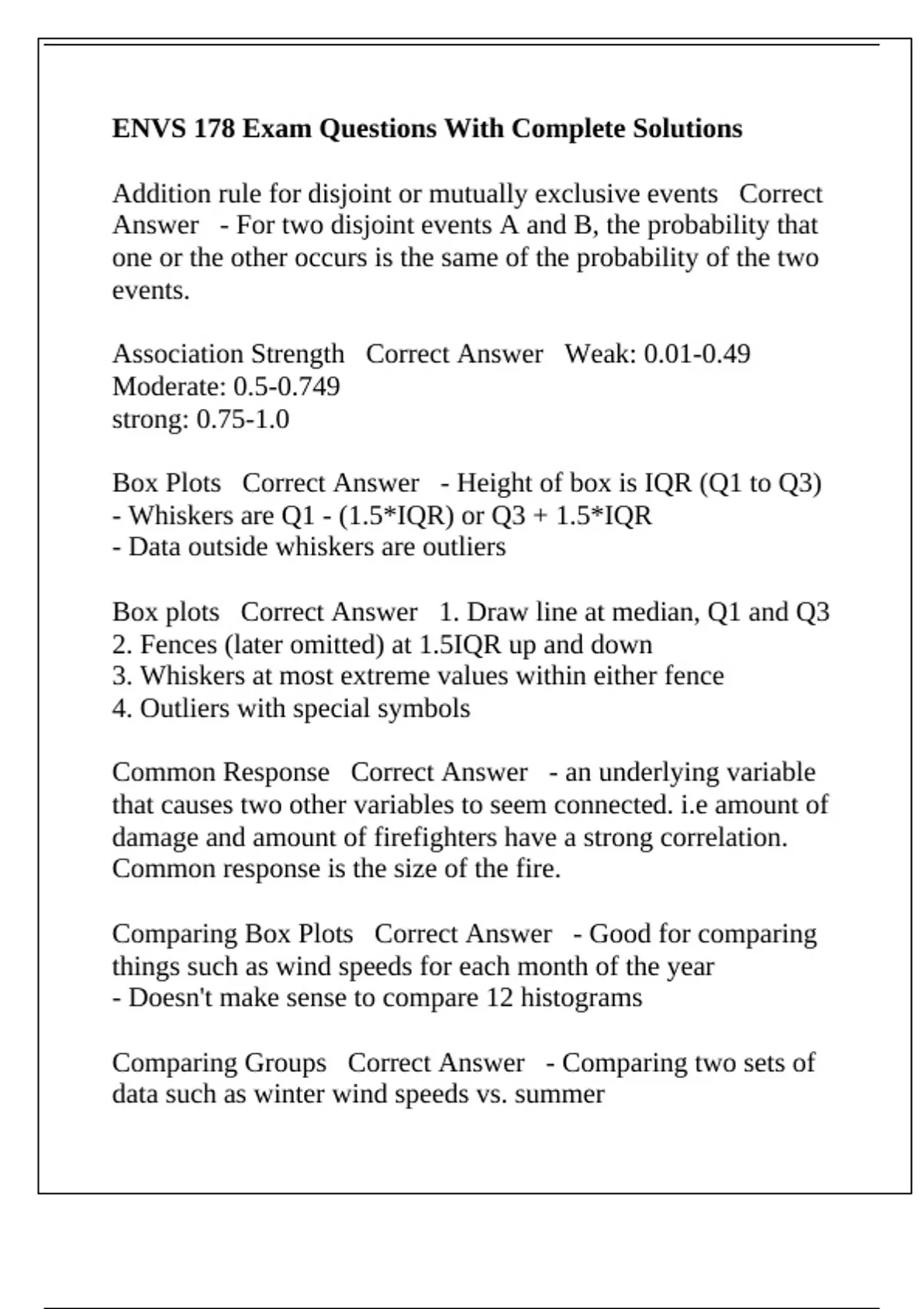 ENVS 178 Exam Questions With Complete Solutions - ENVS 178 - Stuvia US