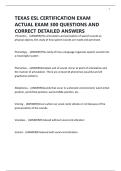 TEXAS ESL CERTIFICATION EXAM ACTUAL EXAM 300 QUESTIONS AND CORRECT DETAILED ANSWERS