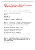 NSG 311 Final Exam Review Questions &lpar;Maternity&rpar; with answers