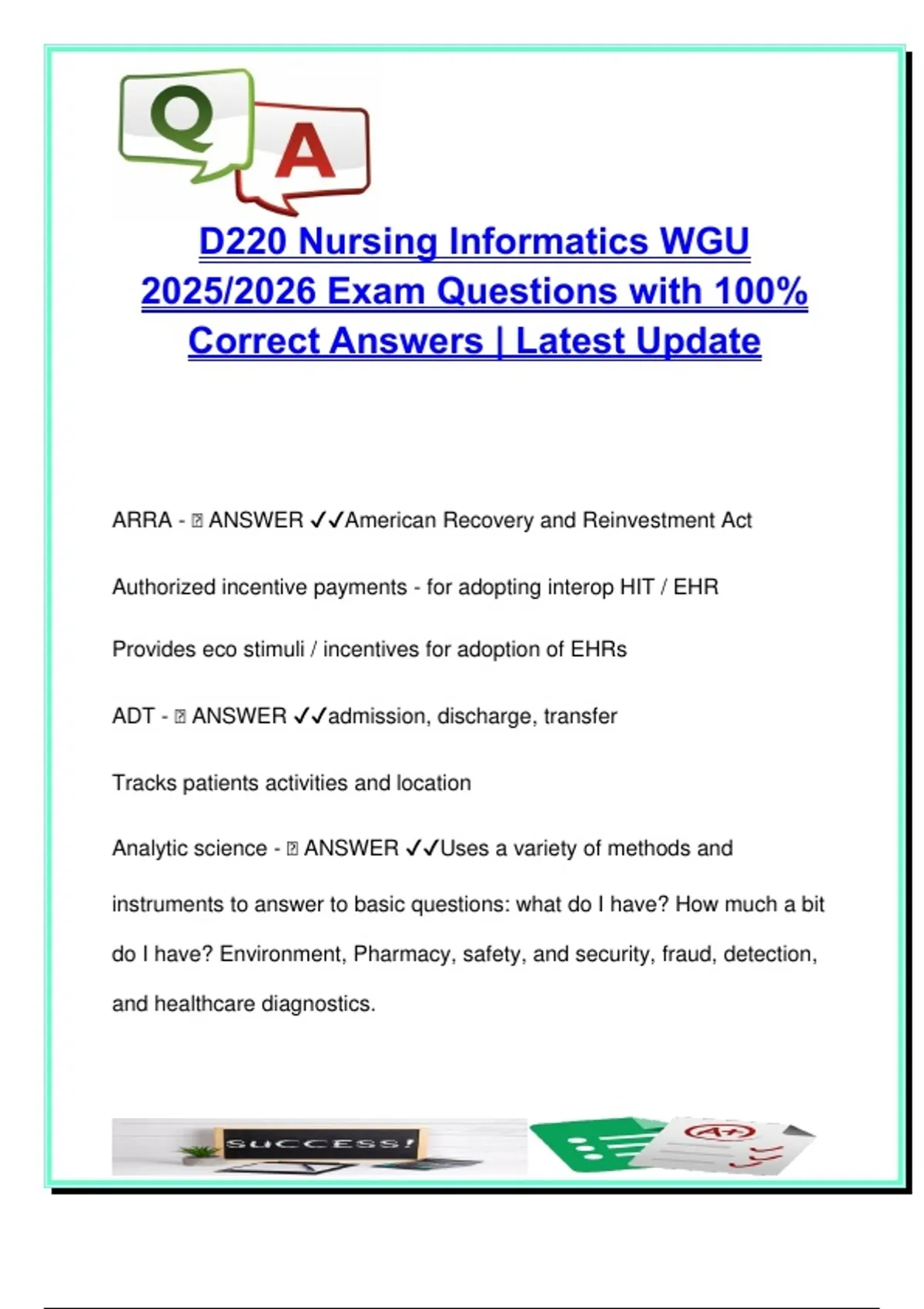 D220 Nursing Informatics – WGU (2025/2026) | 100+ Exam Questions ...