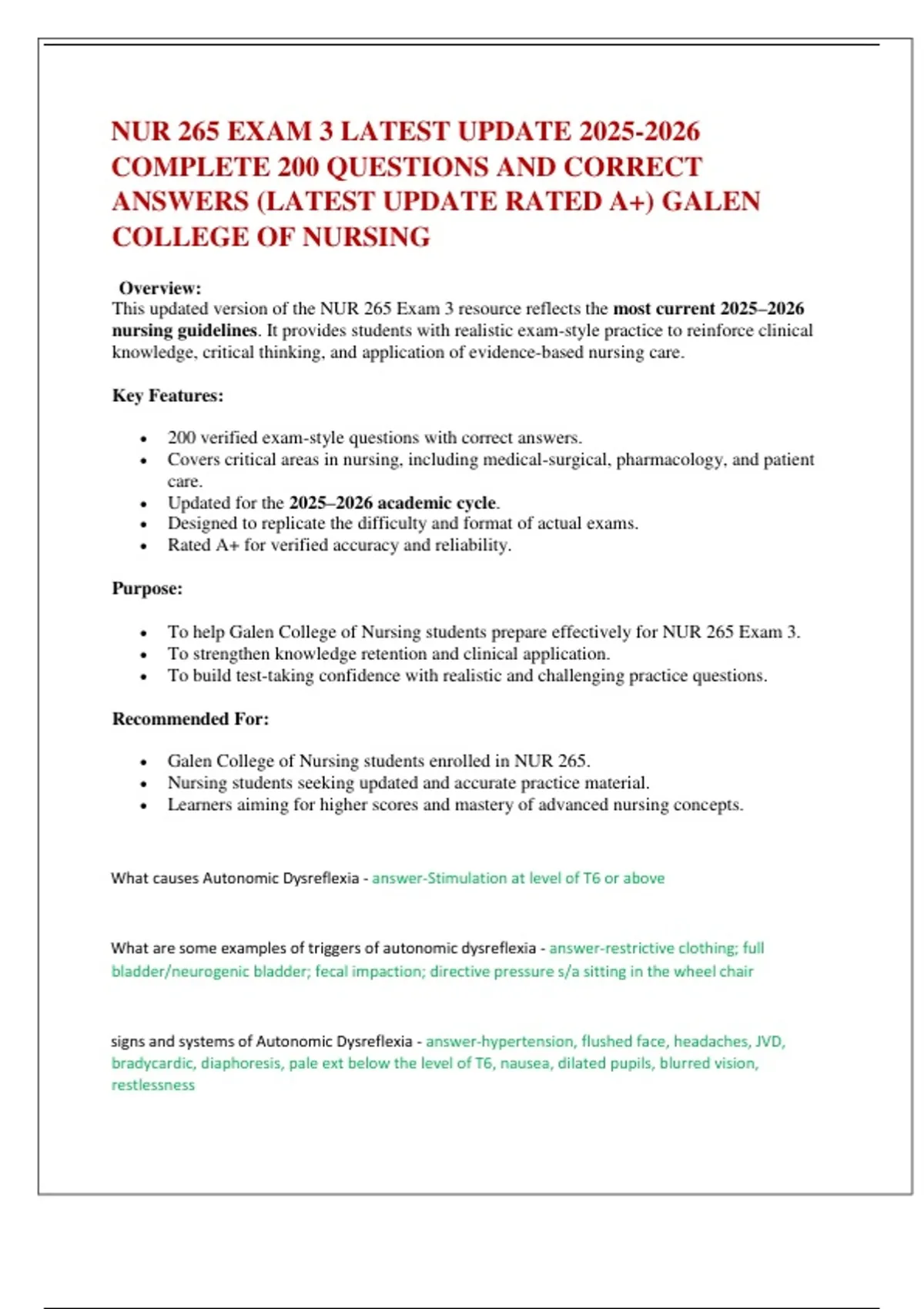 NUR 265 EXAM 3 LATEST UPDATE COMPLETE 200 QUESTIONS AND CORRECT ANSWERS ...