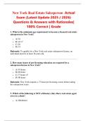New York Real Estate Salesperson  Actual  Exam &lpar;Latest Update 2025 &sol; 2026&rpar;  Questions & Answers with Rationales&vert;  100&percnt; Correct &vert; Grade 