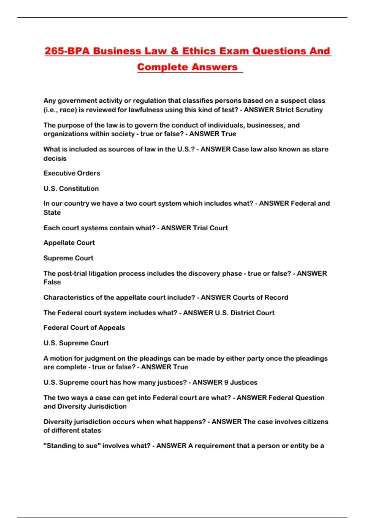 265-BPA Business Law & Ethics Exam Questions And Complete Answers - 265 ...