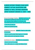 ILLINOIS NOTARY PRIMER EXAM WITH CORRECT ACTUAL QUESTIONS AND CORRECTLY WELL DEFINED ANSWERS LATEST ALREADY GRADED A&plus; 2025 &ndash; 2026