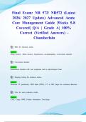 Final Exam&colon; NR 572&sol; NR572 &lpar;Latest 2026&sol; 2027 Update&rpar; Advanced Acute Care Management Guide &vert;Weeks 5-8 Covered&vert; Q&sol;A &vert; Grade A&vert; 100&percnt; Correct &lpar;Verified Answers&rpar; -Chamberlain
