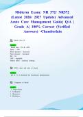 Midterm Exam&colon; NR 572&sol; NR572 &lpar;Latest 2026&sol; 2027 Update&rpar; Advanced Acute Care Management Guide&vert; Q&sol;A &vert; Grade A&vert; 100&percnt; Correct &lpar;Verified Answers&rpar; -Chamberlain