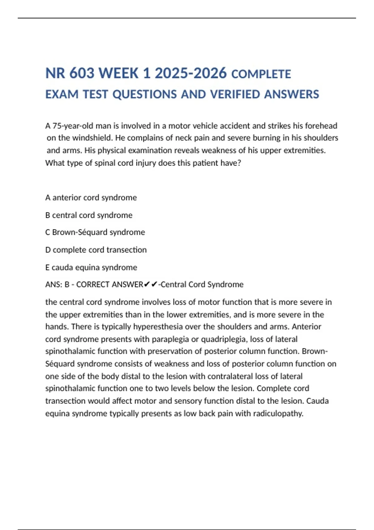 NR 603 WEEK COMPLETE EXAM TEST QUESTIONS AND VERIFIED ANSWERS - NR 603 ...