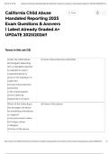 California Child Abuse Mandated Reporting 2025 Exam Questions & Answers &vert; Latest Already Graded A&plus; UPDATE 2025&vert;2026&excl;&excl;