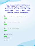 Final Exam&colon; NR 577&sol; NR577 &lpar;Latest 2026&sol; 2027 Update&rpar; Primary Care Management of Adolescents and Adults Review &vert;Q&sol;A &vert; Grade A&vert; 100&percnt; Correct &lpar;Verified Answers&rpar; -Chamberlain