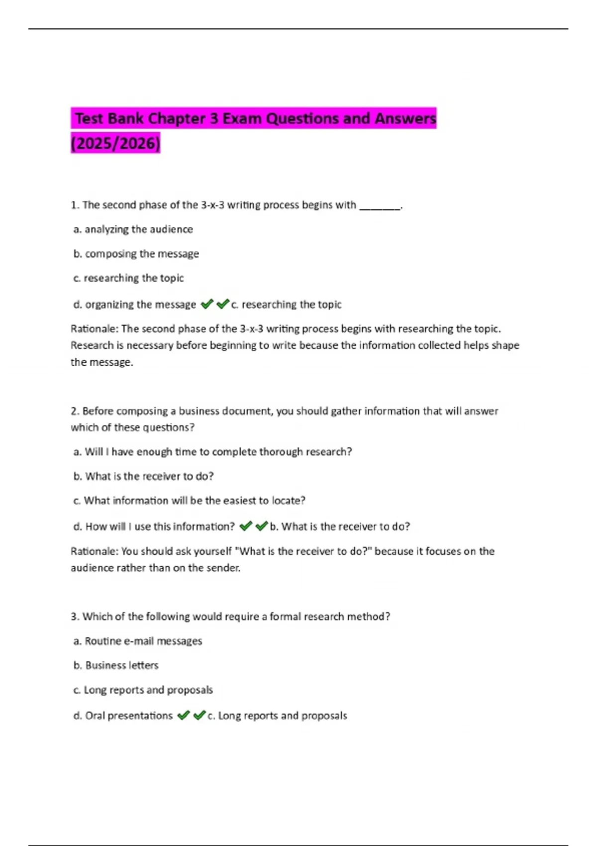 Test Bank Chapter 3 Exam Questions and Answers (2025/2026) - Medical ...