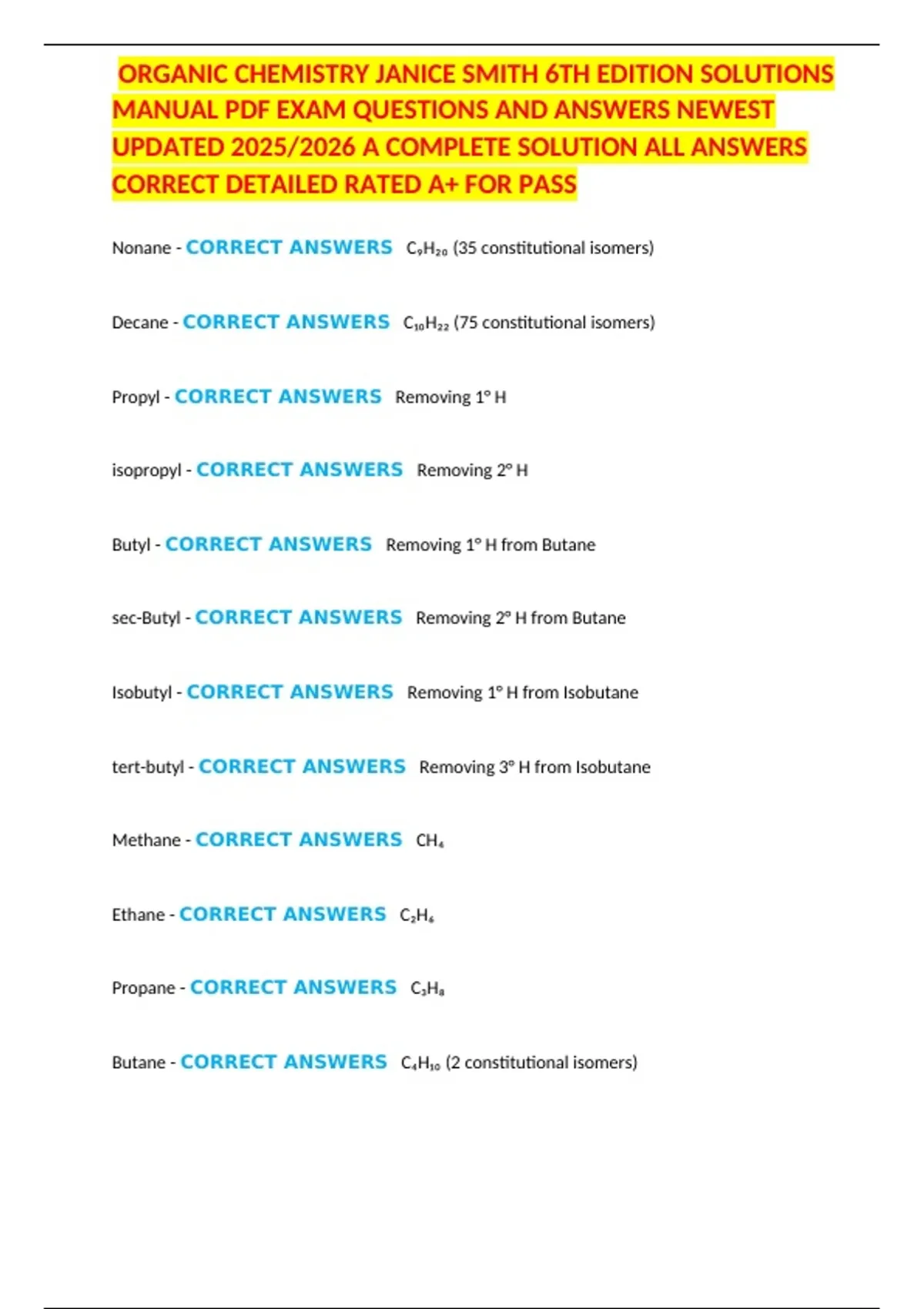 ORGANIC CHEMISTRY JANICE SMITH 6TH EDITION SOLUTIONS MANUAL PDF EXAM ...