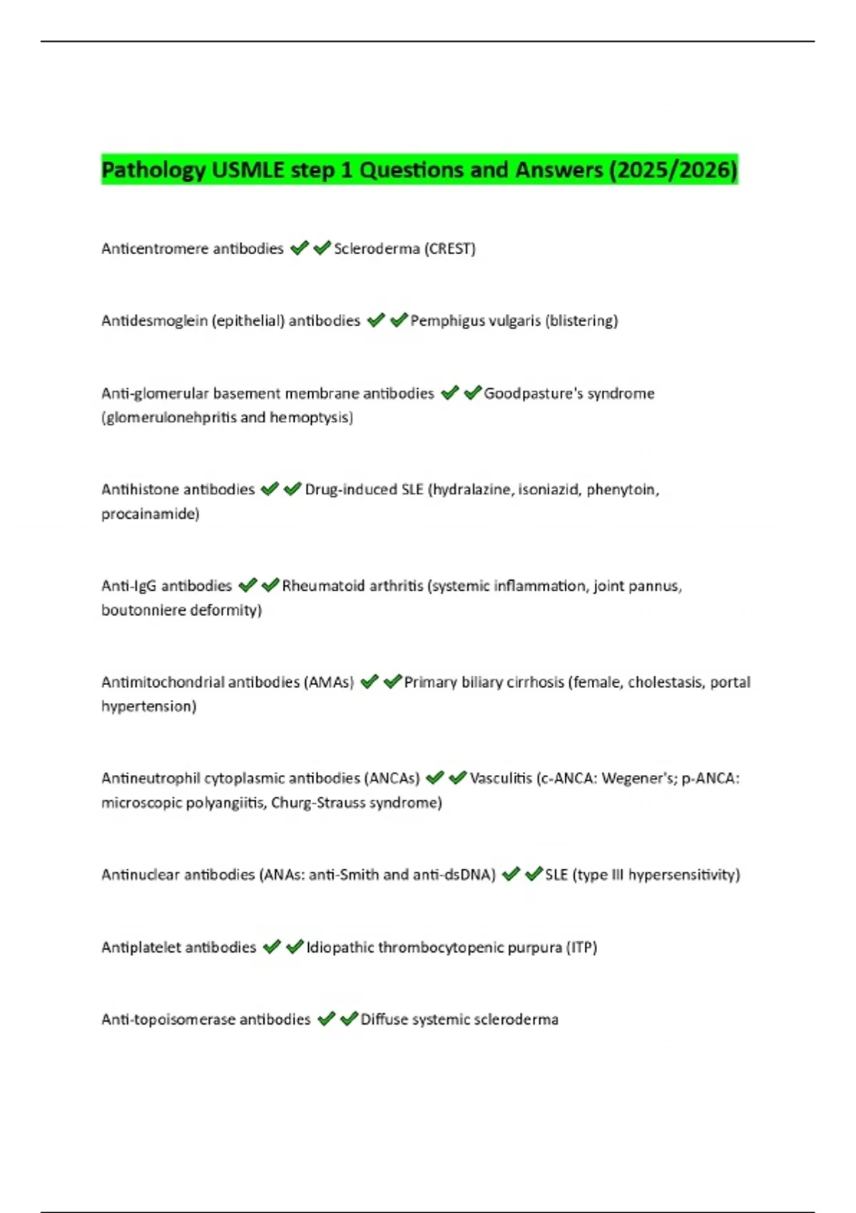 Pathology USMLE step 1 Questions and Answers (2025/2026) - USMLE ...