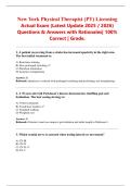 New York Physical Therapist &lpar;PT&rpar; Licensing  Actual Exam &lpar;Latest Update 2025 &sol; 2026&rpar;  Questions & Answers with Rationales&vert; 100&percnt;  Correct &vert; Grade&period;