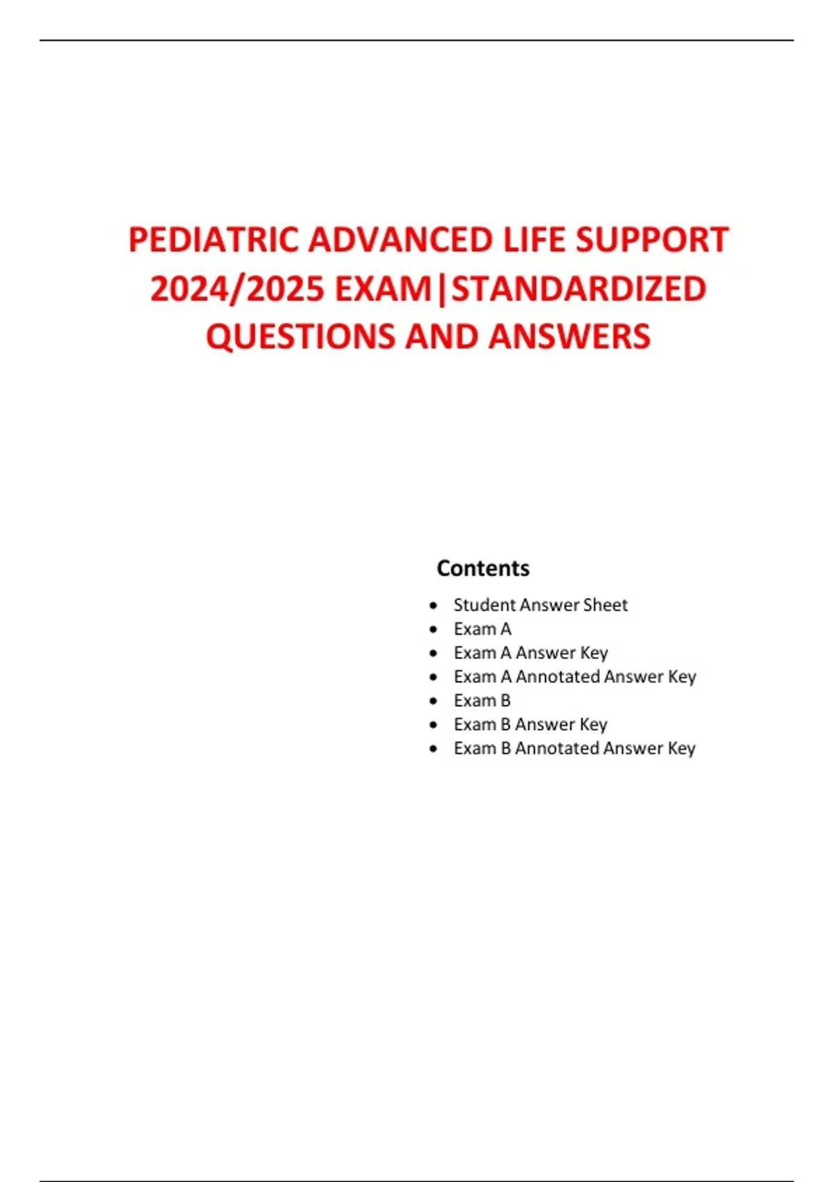 PEDIATRIC ADVANCED LIFE SUPPORT 2024/2025 EXAM|STANDARDIZED QUESTIONS ...
