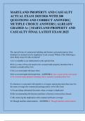 MARYLAND PROPERTY AND CASUALTY  ACTUAL EXAM 2025&sol;2026 WITH 200  QUESTIONS AND CORRECT ANSWERS &vert;  MUTIPLE CHOICE ANSWERS &vert; ALREADY  GRADED A&plus; &vert; MARYLAND PROPERTY AND  CASUALTY FINAL LATEST EXAM 2025