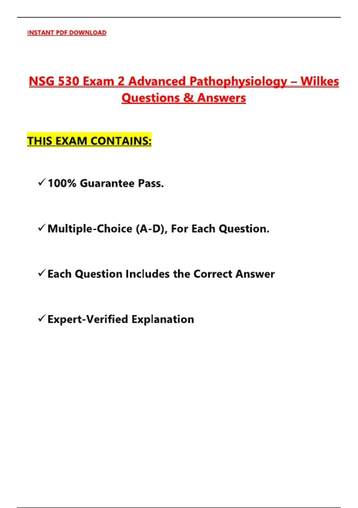 NSG 530 BUNDLED Exams 1-4 Advanced Pathophysiology - Wilkes (Latest ...
