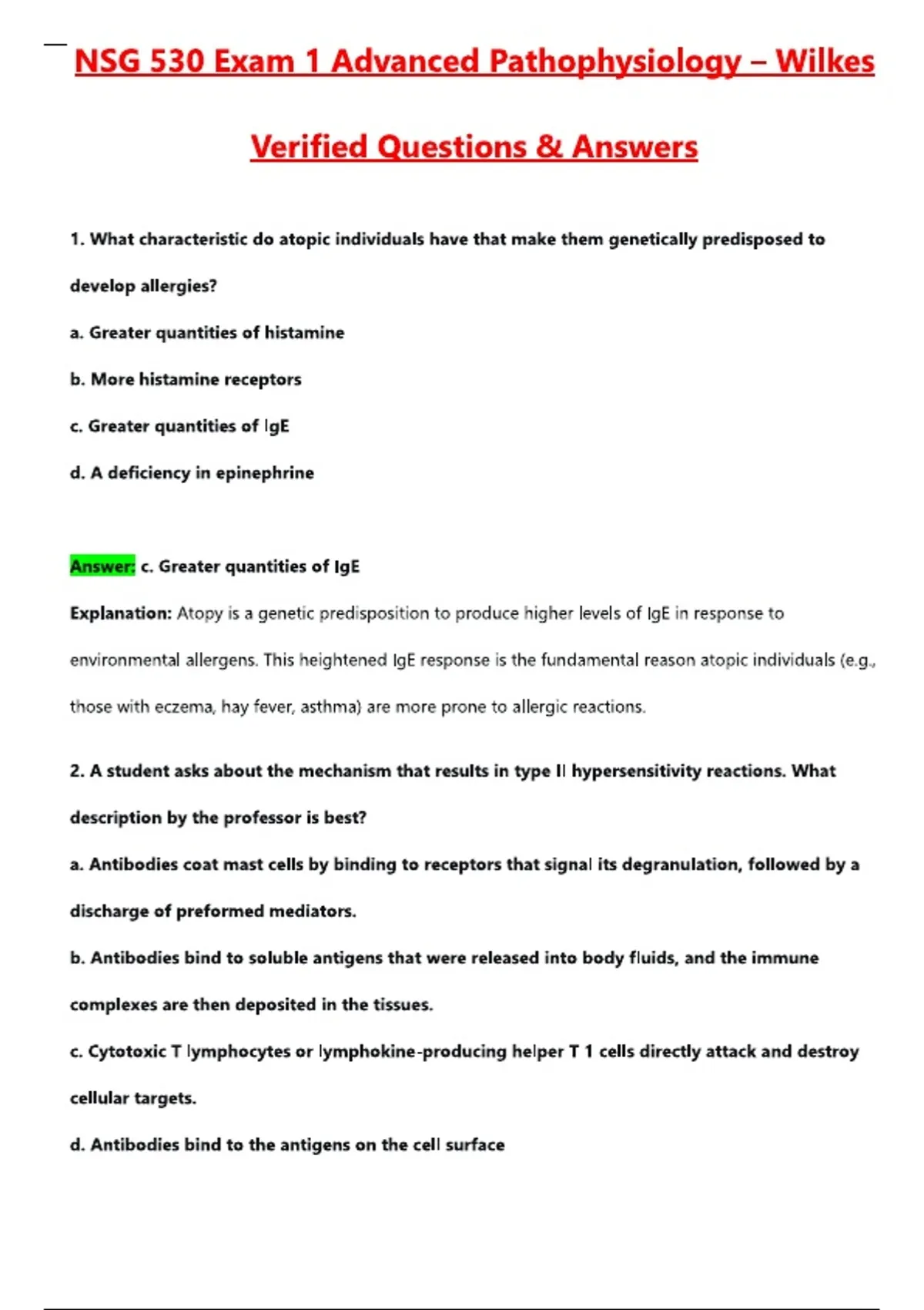 NSG 530 Exam 1 Advanced Pathophysiology - Wilkes (Latest 2025 / 2026 ...