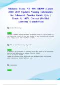 Midterm Exam&colon; NR 599&sol; NR599 &lpar;Latest 2026&sol; 2027 Update&rpar; Nursing Informatics for Advanced Practice Guide&vert; Q&sol;A &vert; Grade A&vert; 100&percnt; Correct &lpar;Verified Answers&rpar; -Chamberlain