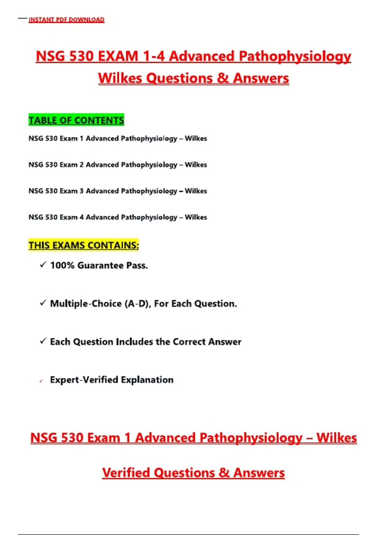 NSG 530 Exam 1-4 Advanced Pathophysiology - Wilkes (Latest 2025 / 2026 ...