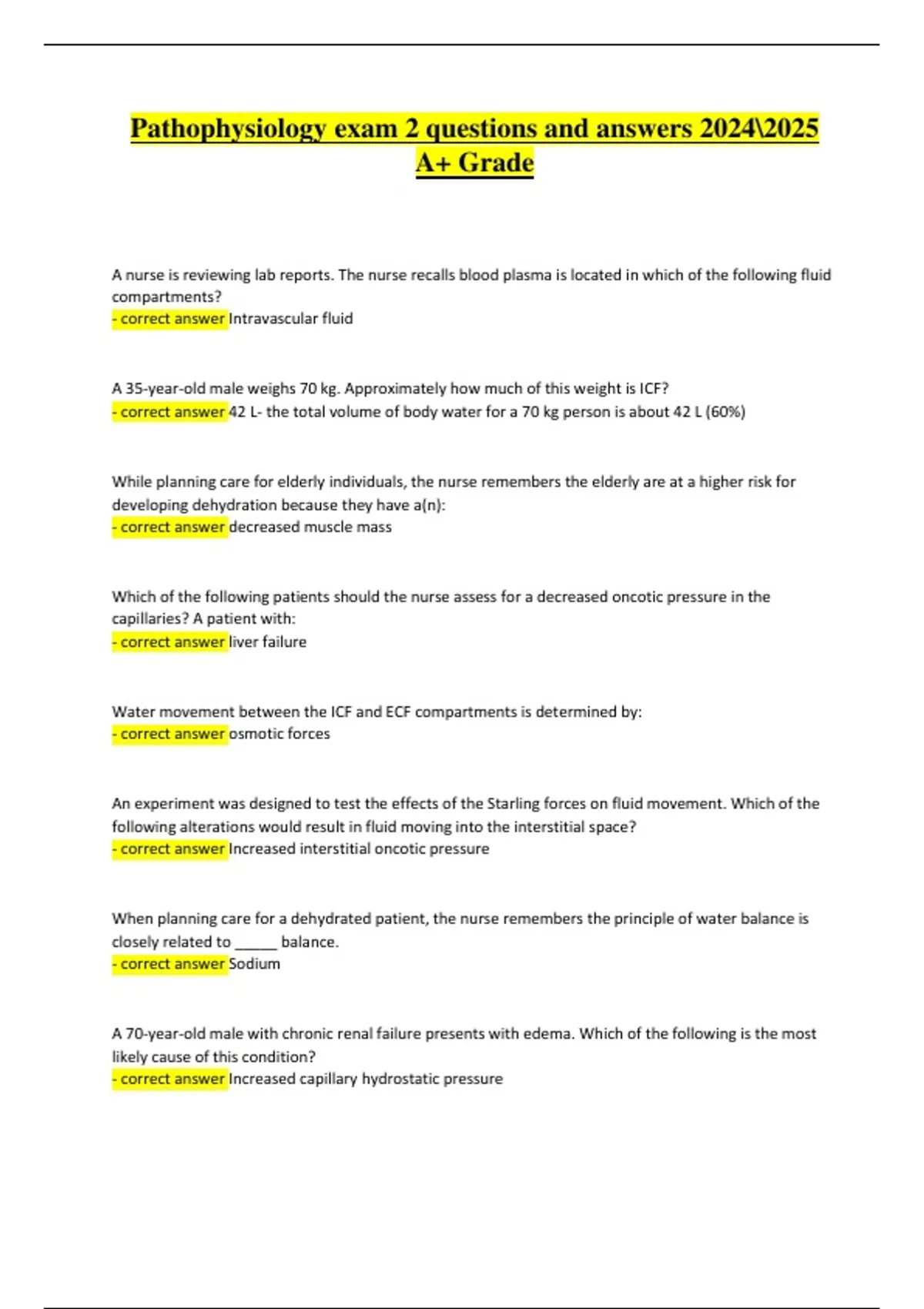 Pathophysiology Exam 2 Actual Questions and Answers 2024/2025 ...