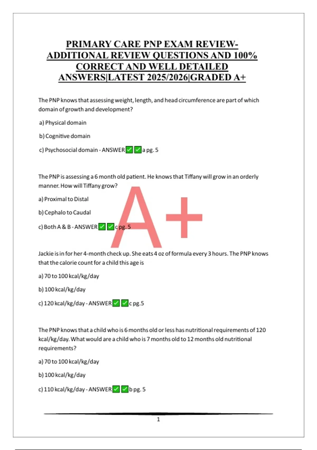PRIMARY CARE PNP EXAM REVIEW ADDITIONAL REVIEW QUESTIONS AND 100% ...