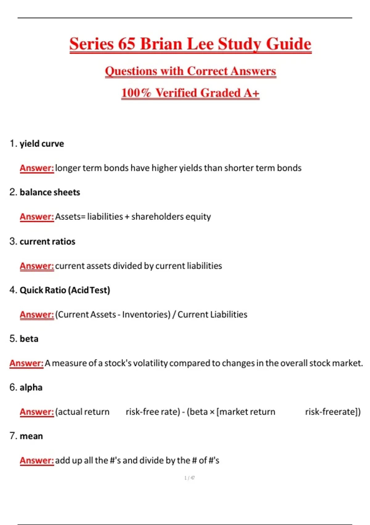 Series 65 Brian Lee Study Guide (Latest 2026/2027 Update) Complete Questions and Guide Answers ...