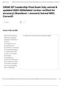 ORGB 327 Leadership Final Exam fully solved & updated 2025-2026&lpar;latest version verified for accuracy&rpar; &lpar;Questions &plus; Answers&rpar; Solved 100&percnt; Correct&excl;&excl;