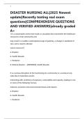 DISASTER NURSING ALL&vert;2025 Newest update&vert;Recently testing real exam questions&vert;COMPREHENSIVE QUESTIONS AND VERIFIED ANSWERS&vert;already graded A&plus;