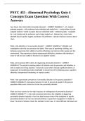 PSYC 435 - Abnormal Psychology Quiz 4 Concepts Exam Questions With Correct Answers