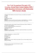 New York Occupational Therapist &lpar;OT&rpar; Licensing  Actual Exam &lpar;Latest Update 2025 &sol; 2026&rpar; Questions & Answers with Rationales&vert; 100&percnt; Correct &vert; Grade