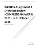  INC4805 Assignment 4 Literature review &lpar;COMPLETE ANSWERS&rpar; 2025 - DUE October 2025