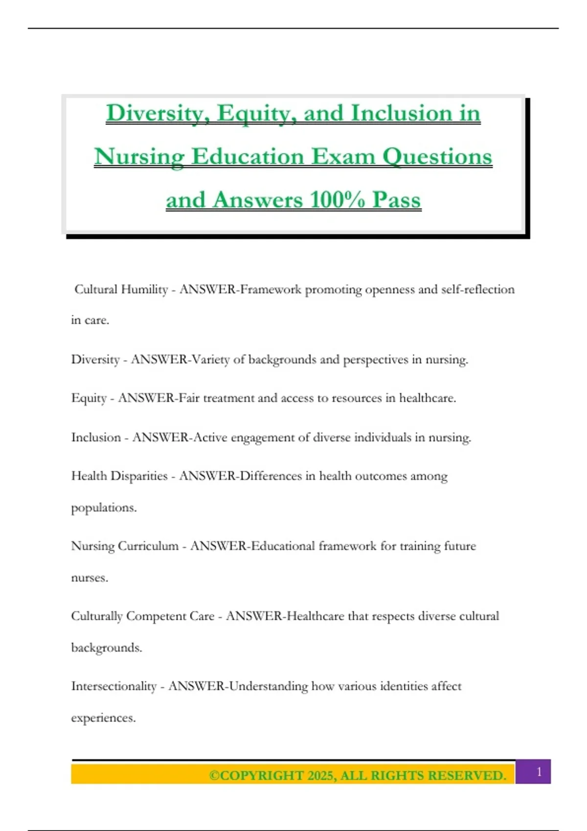 Diversity, Equity, and Inclusion in Nursing Education Exam Questions ...