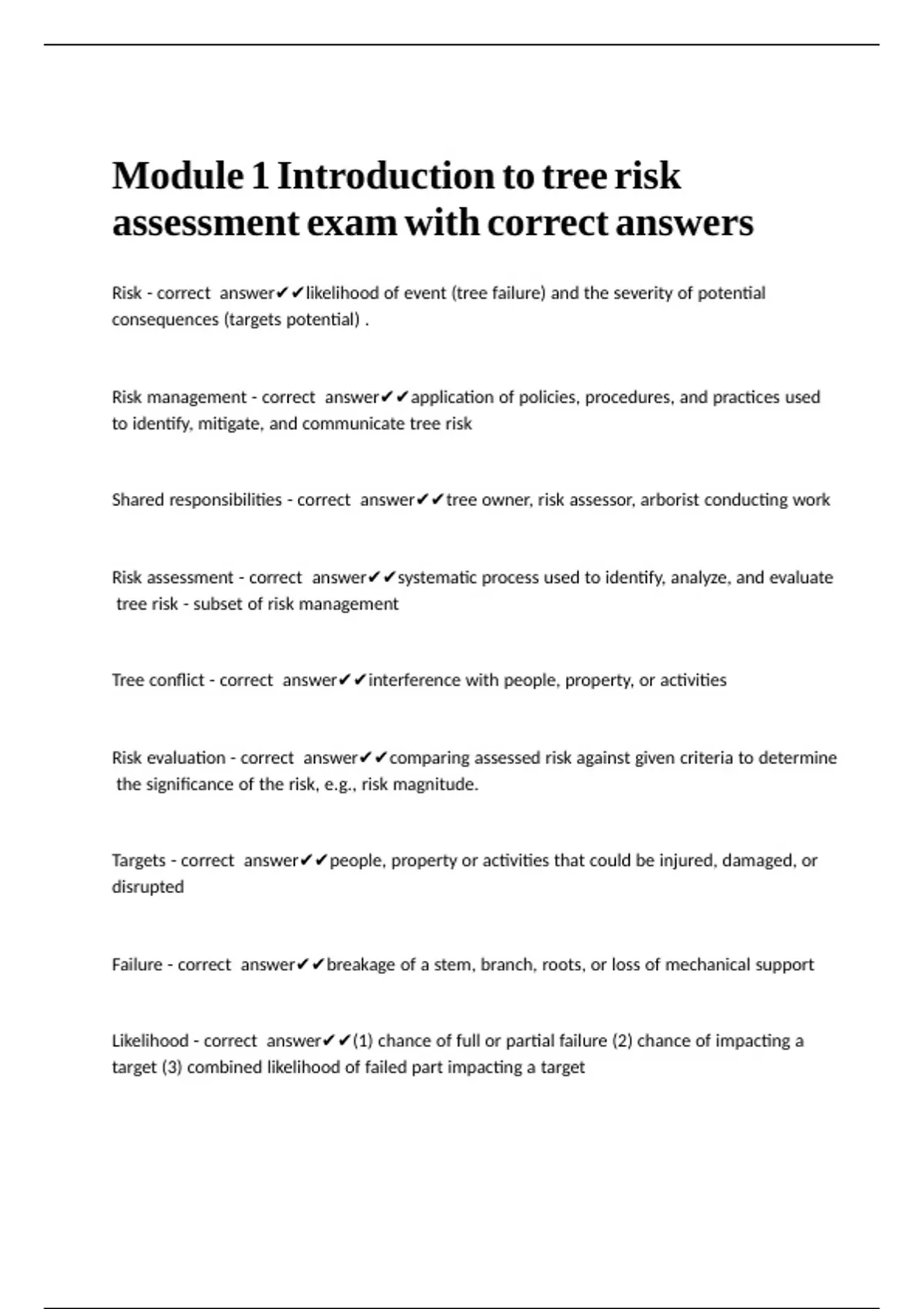 Module 1 Introduction to tree risk assessment exam with correct answers ...
